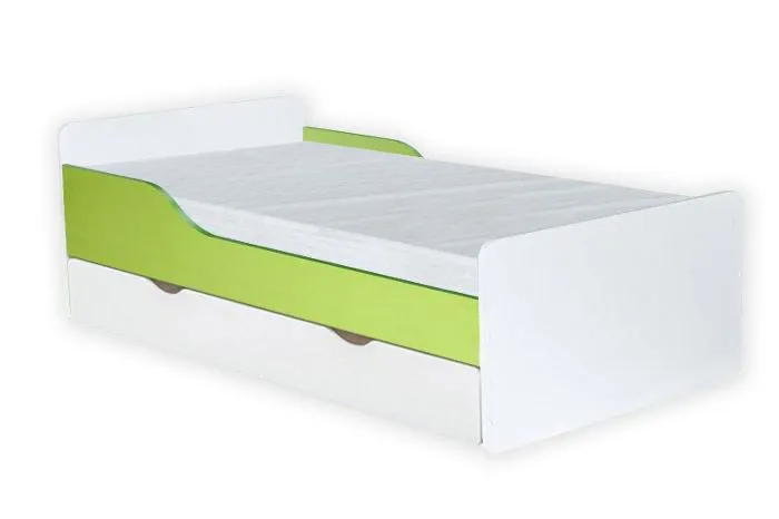 Lettino bambini "Daniel" 09 | Bianco/Verde | 80x160 cm | Materasso e Cassetto | Design moderno