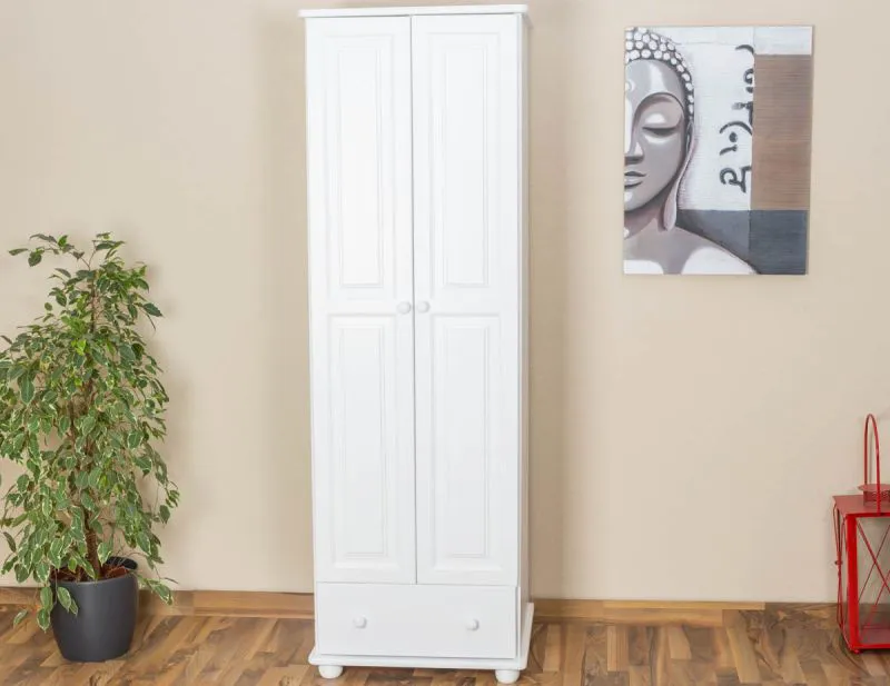 Armadio Junco 15B in pino massiccio bianco | Design moderno | 195 x 65 x 59 cm