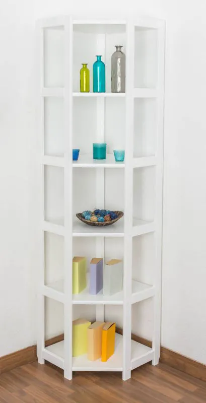 Scaffale angolare in pino massello laccato bianco Junco 58 | 200 x 71 x 54 cm | Design moderno e resistente