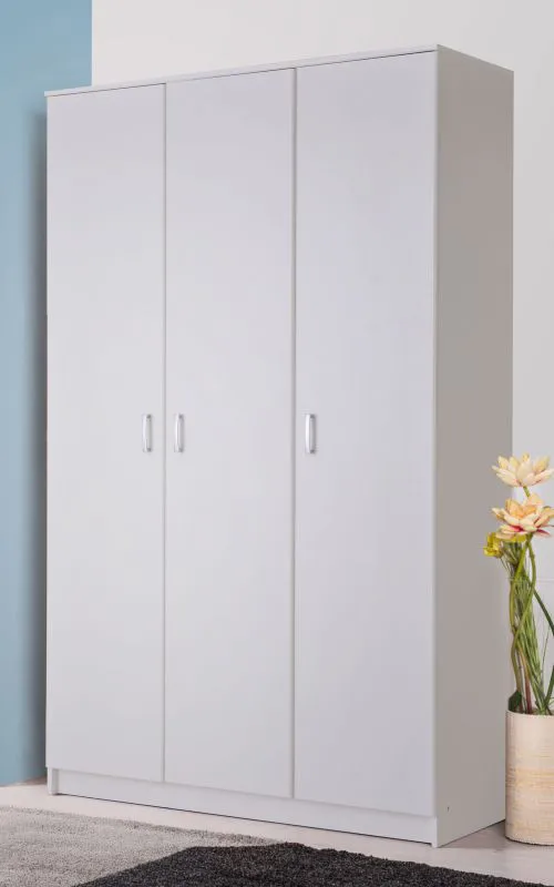 Armadio Kovin 08 | Bianco elegante | 3 ante battenti | 5 scomparti | 205 x 120 x 52 cm
