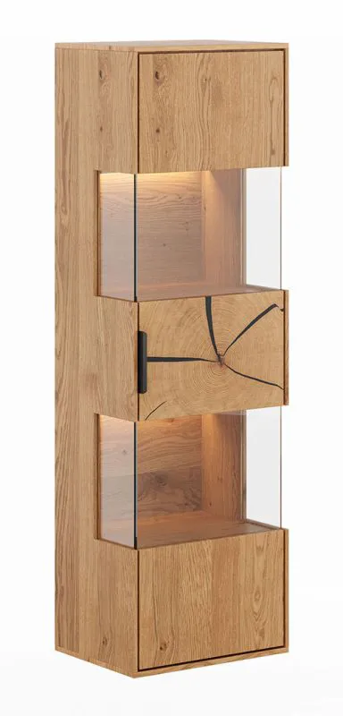 Vetrina a muro Rania 11 | Rovere massiccio | 142 x 43 x 33 cm | 1 anta | LED integrato