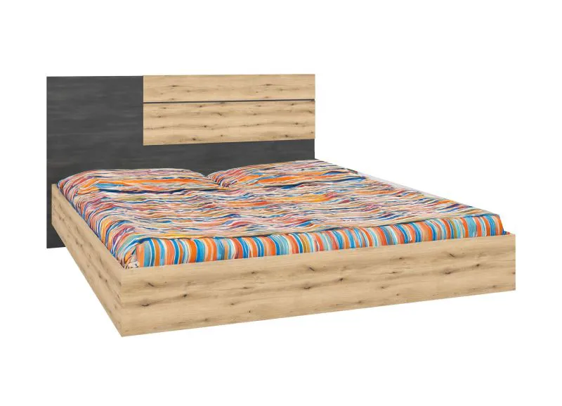 Letto matrimoniale Apuseni 02 | Rovere Artisan e pino norvegese | 2 cassetti, 2 scomparti | 160 x 200 cm | Testiera decorata