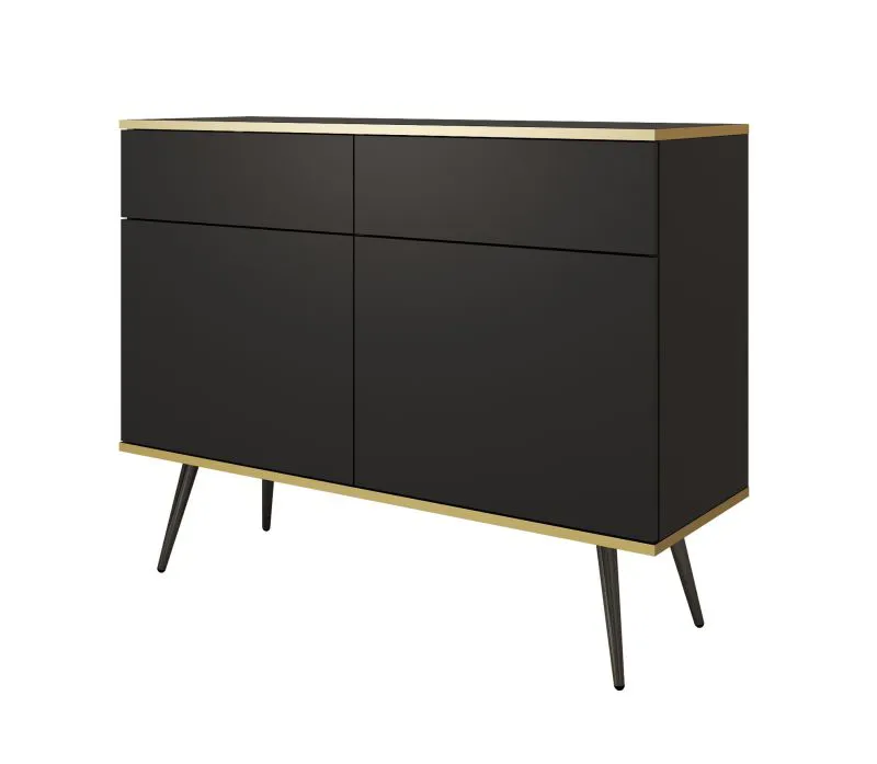 Cassettiera Horsham 65 nera | 4 scomparti | Push-to-open | 2 ante e 2 cassetti | Gambe metallo