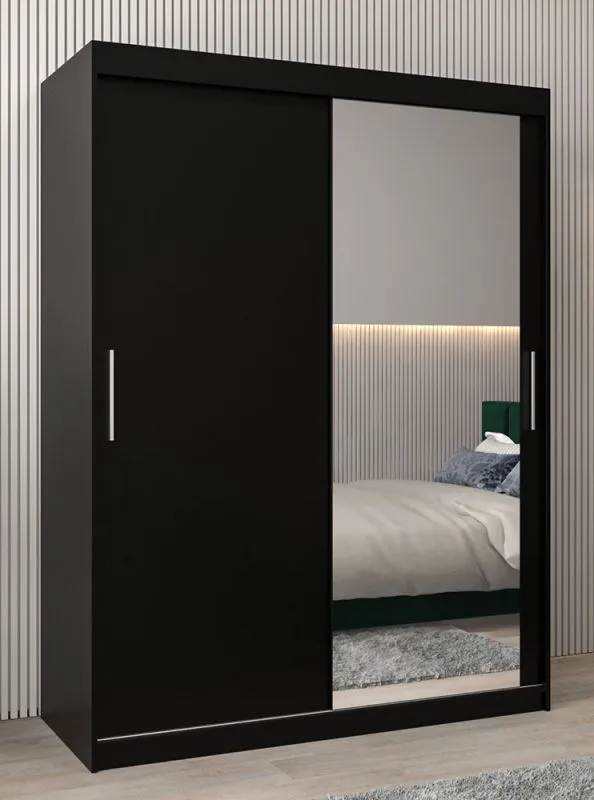 Armadio 3 ante scorrevoli con specchio Bisaurin nero | Design moderno | 200 x 150 x 62 cm