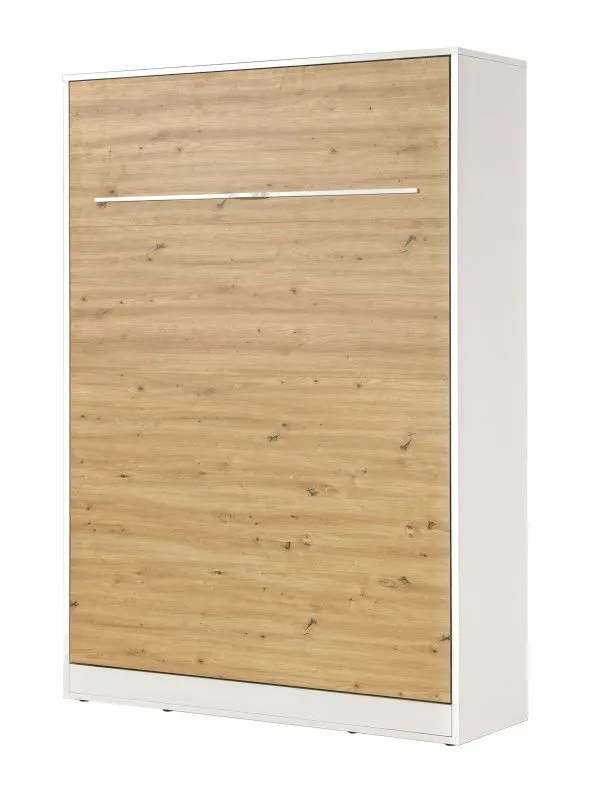 Letto a scomparsa verticale | Superficie di riposo 140 x 200 cm | Letto ribaltabile | Letto a muro | Letto singolo | Colore: rovere / bianco | rete a doghe inclusa | 3 ripiani | Nalut 09