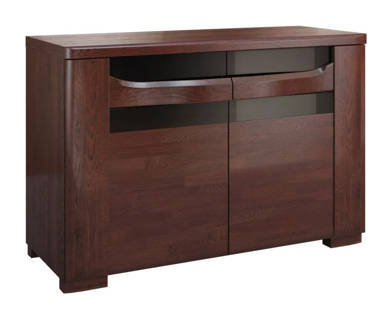 Cassettiera stretta con vetro Lacobel Krasno 09 | Rovere massiccio | 4 scomparti | 2 ante | 82 x 122 x 53 cm