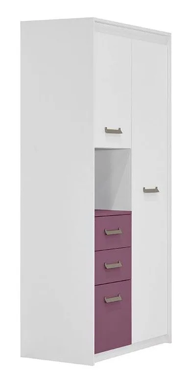 Armadio per cameretta "Koa" 05 | Bianco e viola | 203 x 96 x 52 cm | Design moderno e stabile