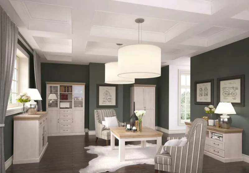 Soggiorno completo 5 pezzi stile country | Set G "Badile" | Bianco pino e marrone | Design accogliente