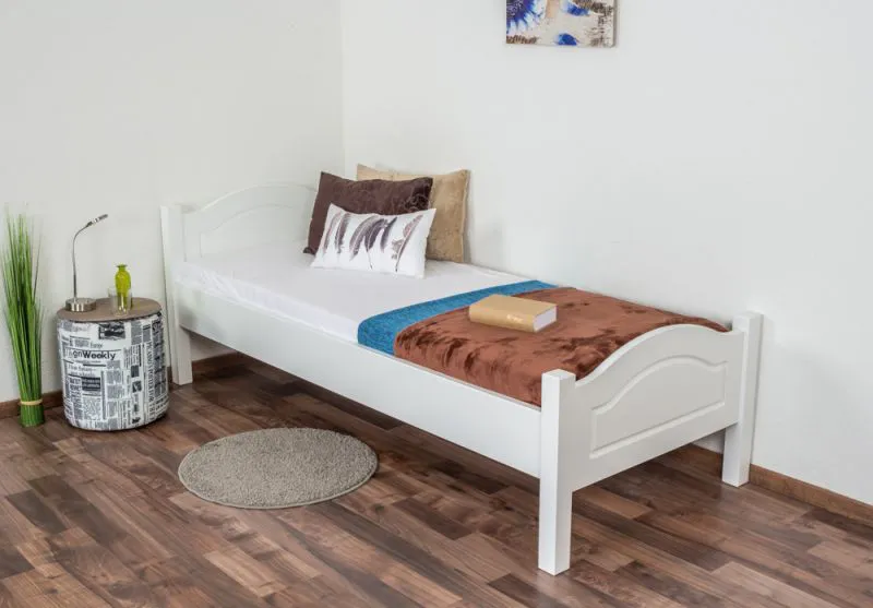 Letto singolo 113, faggio massello, bianco, incl. rete a doghe - 80 x 200 cm