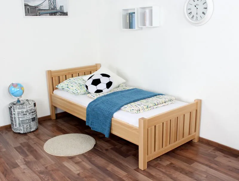 Letto singolo 107B in faggio massello naturale | Rete a doghe inclusa | 90 x 200 cm | Design moderno