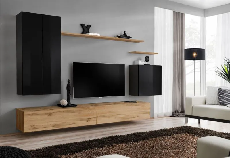 Pensile soggiorno Balestrand 30 | Nero e rovere Wotan | 160 x 270 x 40 cm | 5 ante, stile moderno
