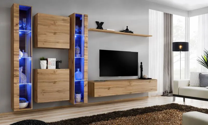 Pensile moderno Balestrand 244 | Rovere Wotan | 180 x 330 x 40 cm | 15 ripiani | Design minimalista