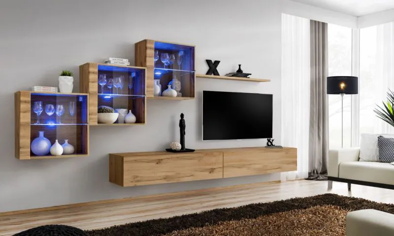 Pensile moderno Balestrand 308 | Rovere Wotan | 150 x 330 x 40 cm | 8 ripiani