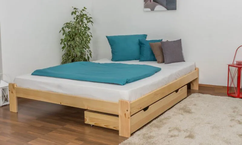 Letto matrimoniale "A10", pino massiccio, naturale, incl. rete a doghe - 160 x 200 cm