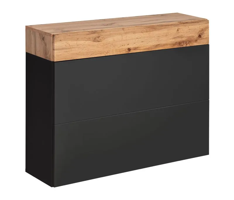 Pensile ingresso Pollestad 23 | Rovere Wotan e nero | 1 cassetto, 2 scomparti, 2 ribalte | 80 x 100 x 30 cm