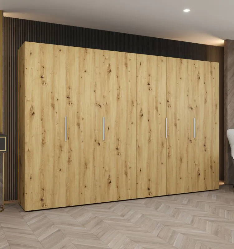 Armadio guardaroba 3 metri rovere Artisan | 6 ante battenti | Maniglie color cashmere | Sistema Soft-Close