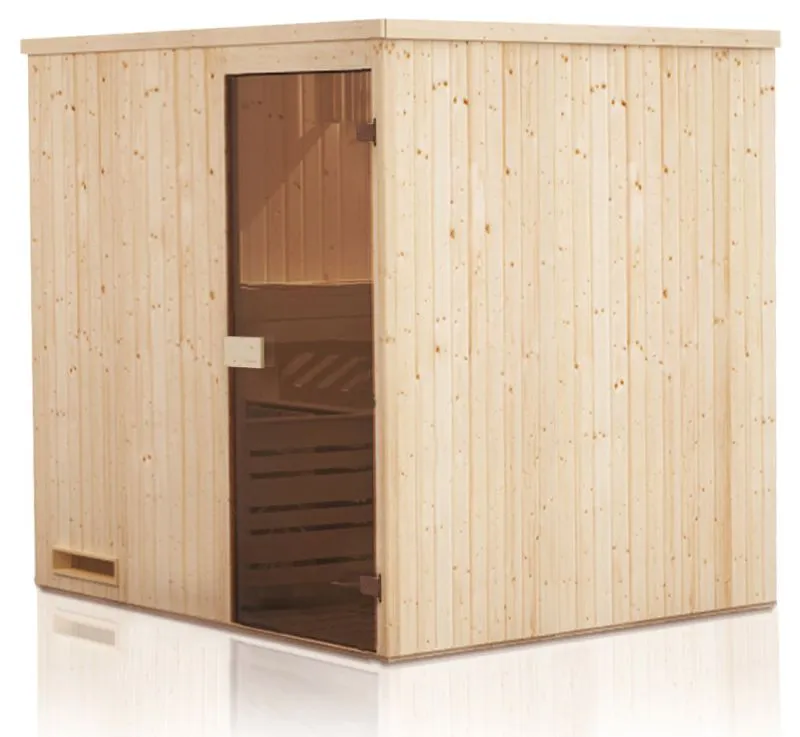 Sauna prefabbricata "Kawir" 68 mm, con tetto con bordino - misure esterne (l x p x h): 194 x 194 x 199 cm