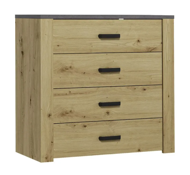 Cassettiera Talimatau 04 rovere/grigio | 4 cassetti | 86 x 91 x 43 cm | Design moderno e funzionale