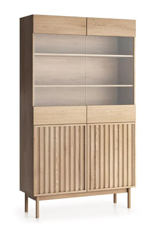 Credenza moderna Acrab 07 | Ampio spazio | 183 x 106 x 37 cm | Ante in vetro e legno | 7 scomparti, 4 ripiani
