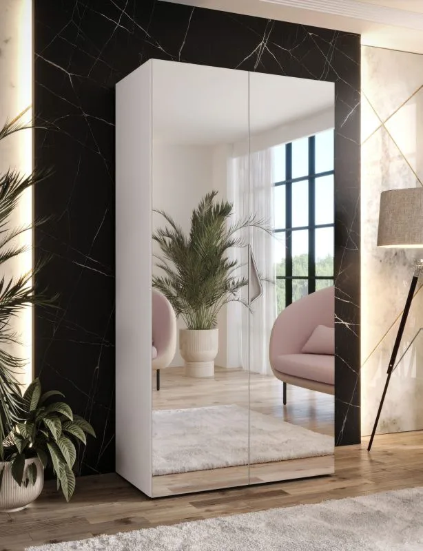 Armadio con ante a specchio "Zainab" 12, bianco, maniglie: cashmere, 1 scomparto, 1 barra appendiabiti, Sistema "Soft-Close", 100 x 52 x 202 cm
