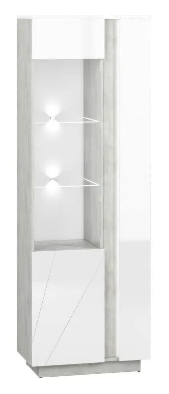 Vetrinetta moderna "Antioch" 03 sinistra | Bianco lucido e grigio chiaro | 201 x 69 x 40 cm | 2 ante, 10 scomparti