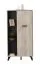 Cassettiera alta moderna | 1 anta, 6 scomparti | Grigio rovere e nero | 130,5 x 68 x 33 cm