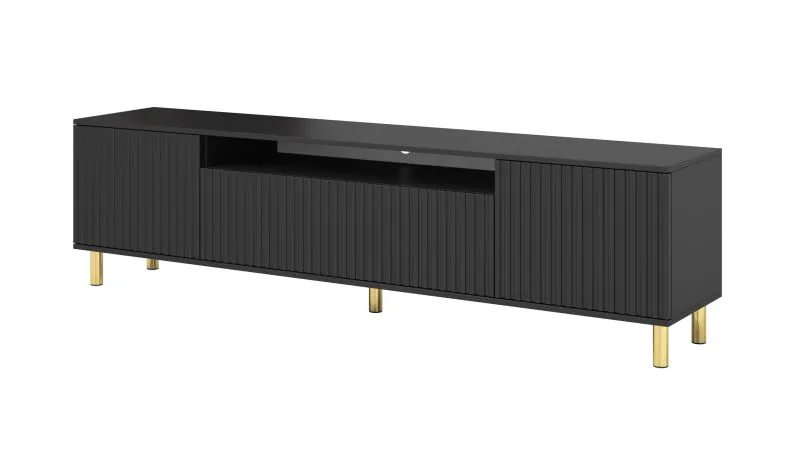 Mobile porta TV nero con gambe oro | Frontale rigato | Stile moderno | 54 x 200 x 40 cm | Cieneguillas 10