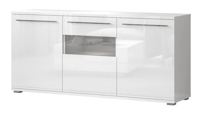 Cassettiera moderna Garim 8 cassetti | Bianco lucido | 85 x 180 x 45 cm | Soft Close & LED