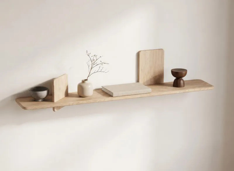 Mensola "Autise" 03, rovere massello, oliato, finitura sbiancata, 140 x 25 x 32 cm