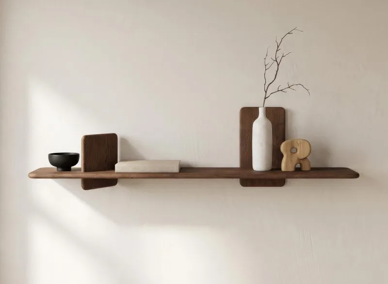 Mensola "Autise" 03, rovere massello, oliato, color tabacco, 140 x 25 x 32 cm