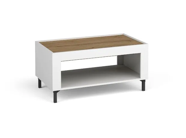 Tavolino moderno "Barbe" 25 | 1 ripiano con protezione ABS | Bianco opaco/rovere | 46,5 x 97 x 56 cm