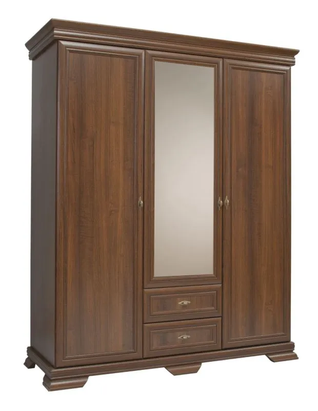 Armadio Sentis 24 marrone scuro | 2 ante battenti, 1 anta a specchio | 193 x 158 x 62 cm | Stile rustico elegante