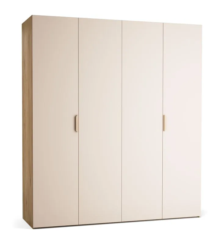 Armadio a soffietto 2 ante | Beige/Rovere | LED con sensore movimento | Soft-close | 200 x 60 x 225 cm | Maniglie metallo