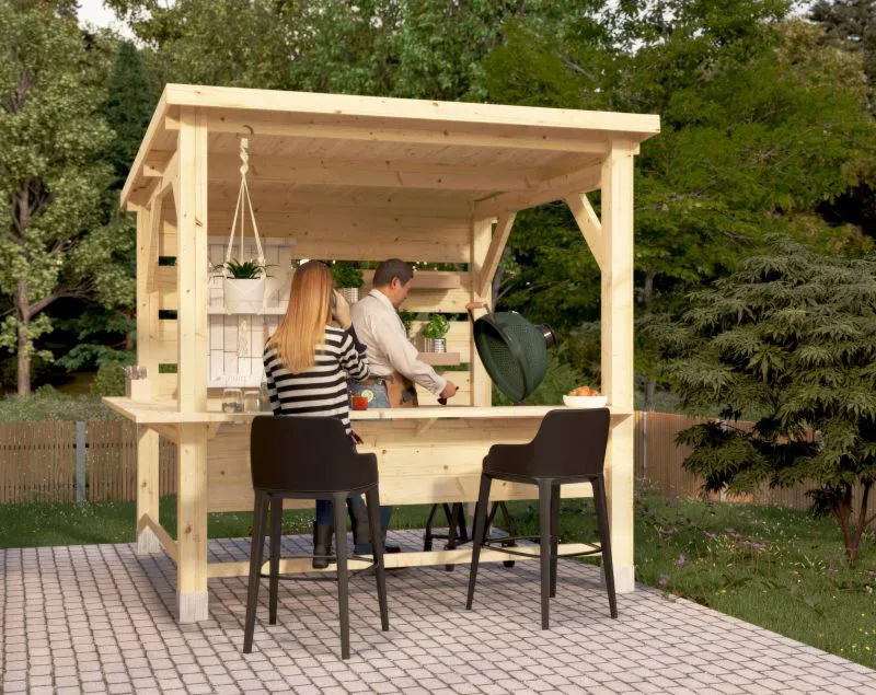 Cucina da esterno Cookingflair | Cucina all’aperto | Cucina da giardino | Legno di abete rosso e pino | 242 x 200 x 240 cm | piano di lavoro incluso
