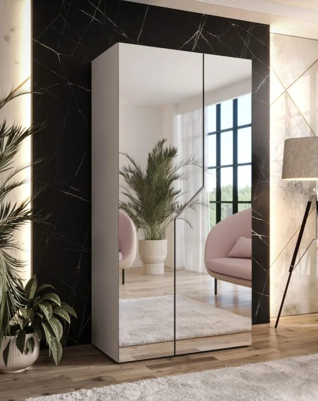 Armadio da camera con specchio | colore: cashmere | 1 scomparto | 1 asta appendiabiti | funzione soft-close | bordi in ABS | maniglie: cashmere | dimensioni: 100 x 52 x 202 cm | guardaroba