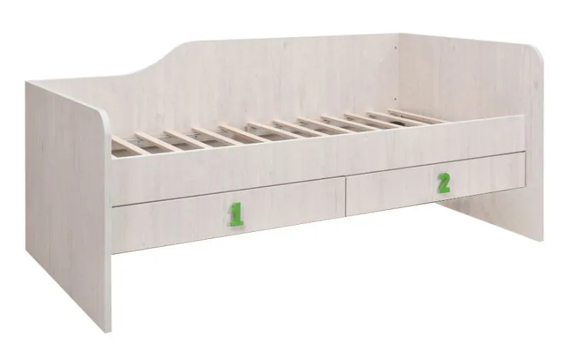 Letto singolo Luis 25 | Rete a doghe inclusa | Testiera destra | Bianco rovere e verde | 90 x 200 cm