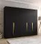 Armadio ad ante battenti "Rida" 04, nero, maniglie: oro, 5 ante, 3 scomparti, 3 barre appendiabiti, Sistema "Soft-Close", bordi in ABS, 250 x 52 x 202 cm