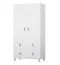 Armadio bianco 2 ante battenti Taygetos 03 | 6 scomparti | 4 cassetti | Maniglie in pelle | 201 x 105 x 55 cm