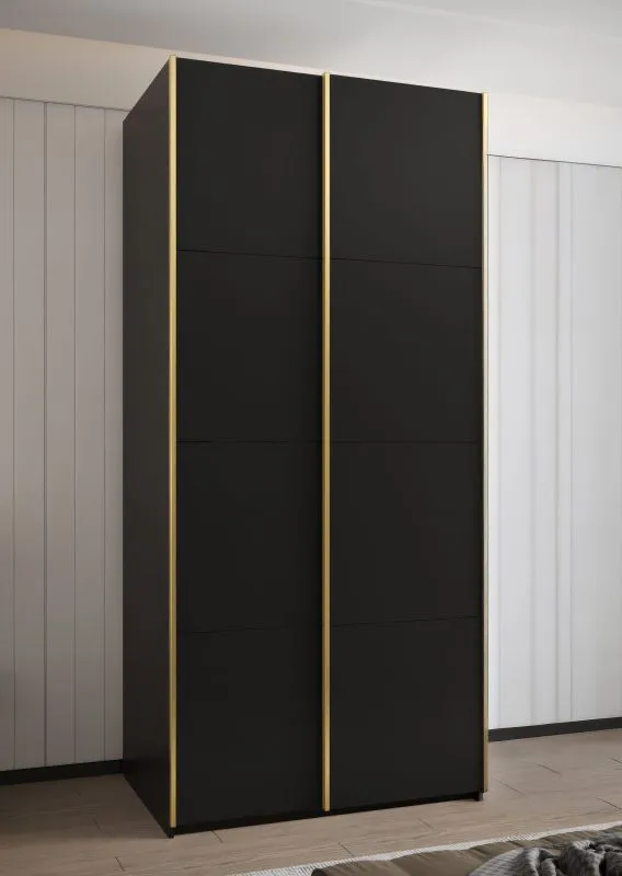 Armadio ad ante scorrevoli "Tampa", nero, 2 ante scorrevoli, 6 scomparti, 2 barre appendiabiti, Sistema "Soft-Close", bordi in ABS, 245,5 x 100 x 64 cm