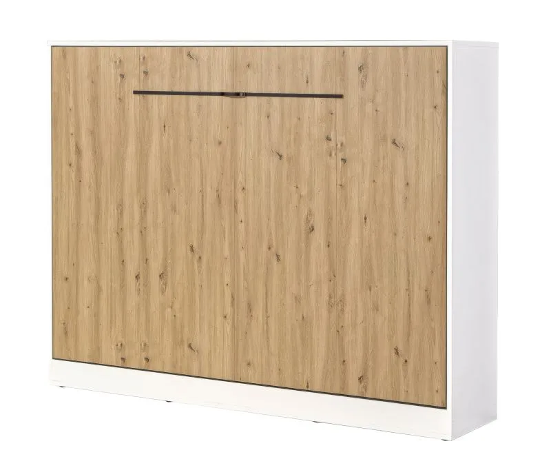 Letto a scomparsa orizzontale | Superficie di riposo 140 x 200 cm | Letto ribaltabile | Letto a muro | Letto singolo | Colore: rovere / bianco / nero | con rete a doghe inclusa | 2 ripiani | Nalut 12