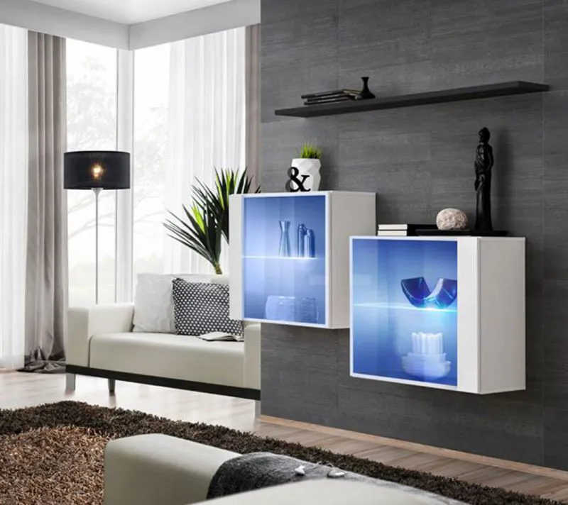 Armadi a muro con mensola Balestrand 358 bianco/nero | 110x130x30 cm | Illuminazione LED