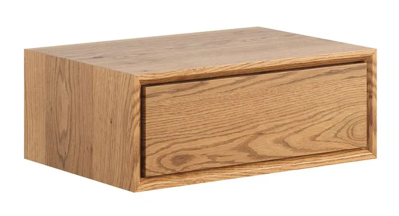 Comodino Amru 09 sospeso | Rovere oliato | 19 x 50 x 35 cm | 1 cassetto soft-close | Legno massiccio | Apertura push-to-open