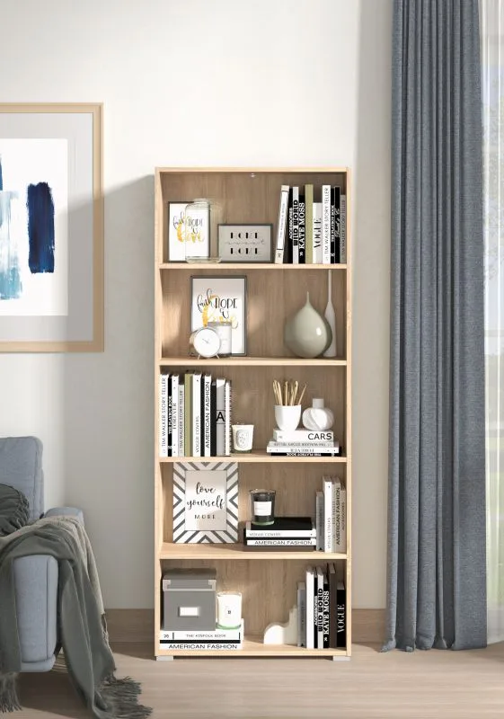 Scaffale Knide 12 | Rovere Sonoma | 5 scomparti | Bordi in ABS | 176,5 x 70 x 24,5 cm