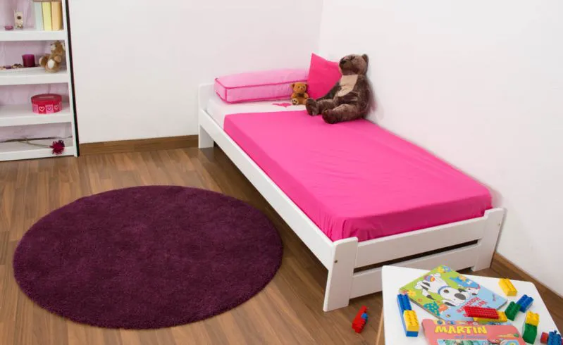 Letto singolo "A9", pino massiccio, laccato bianco, incl. rete a doghe - 90 x 200 cm