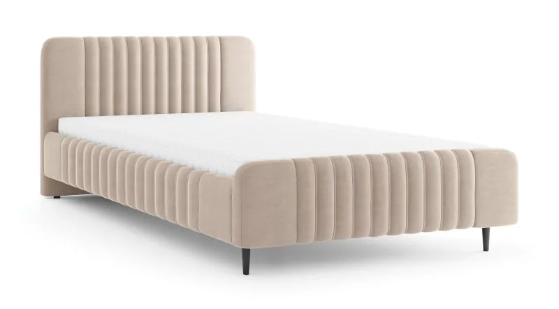 Letto singolo | cashmere | letto per ospiti | superficie di sdraio 140 x 200 cm | rivestimento in tessuto | rete a doghe inclusa | gambe in legno nero | Belladere 12