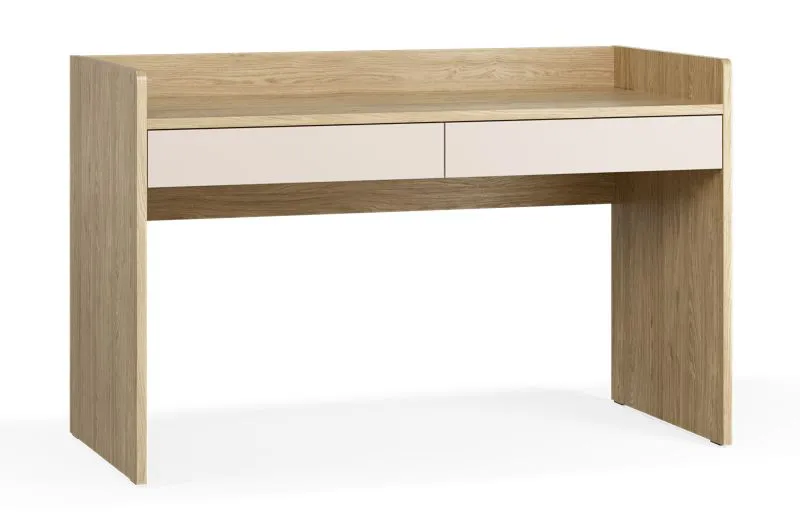 Scrivania Mirinay 03 | Beige e rovere | 2 cassetti con Soft-Close | Bordi ABS | 137 x 60 x 86,5 cm