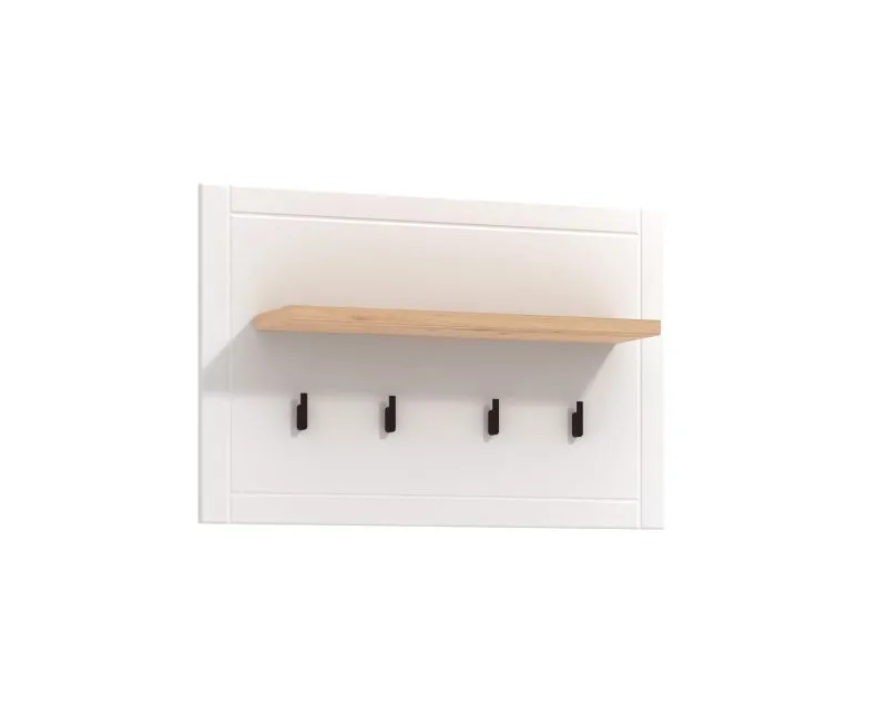 Appendiabiti Banat 20 | Rovere Artisan e Bianco Opaco | 1 Ripiano, 4 Ganci | Bordi ABS | 57 x 86,5 x 19,5 cm
