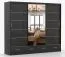 Armadio scorrevole con specchio Lusatian 30 | Nero lucido | 3 ante, 7 scomparti, 4 cassetti | 218 x 250 x 61 cm