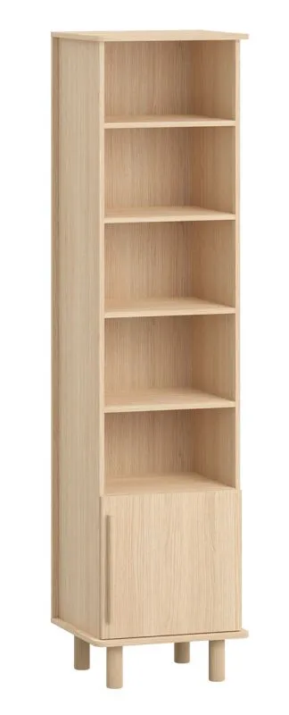 Libreria alta con anta singola | 7 scomparti | Chiusura ammortizzata | Rovere naturale | 199 x 50,5 x 42 cm