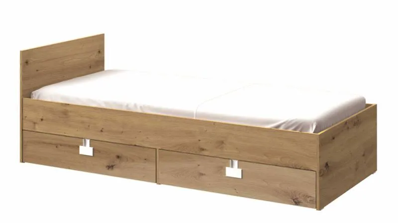 Letto singolo Garian 14 | Rete a doghe inclusa | Rovere e bianco | 90 x 200 cm